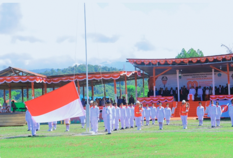 Upacara peringatan Hari Ulang Tahun ke-80 Kemerdekaan Republik Indonesia di Kabupaten Yalimo, Minggu (17/8/2025)